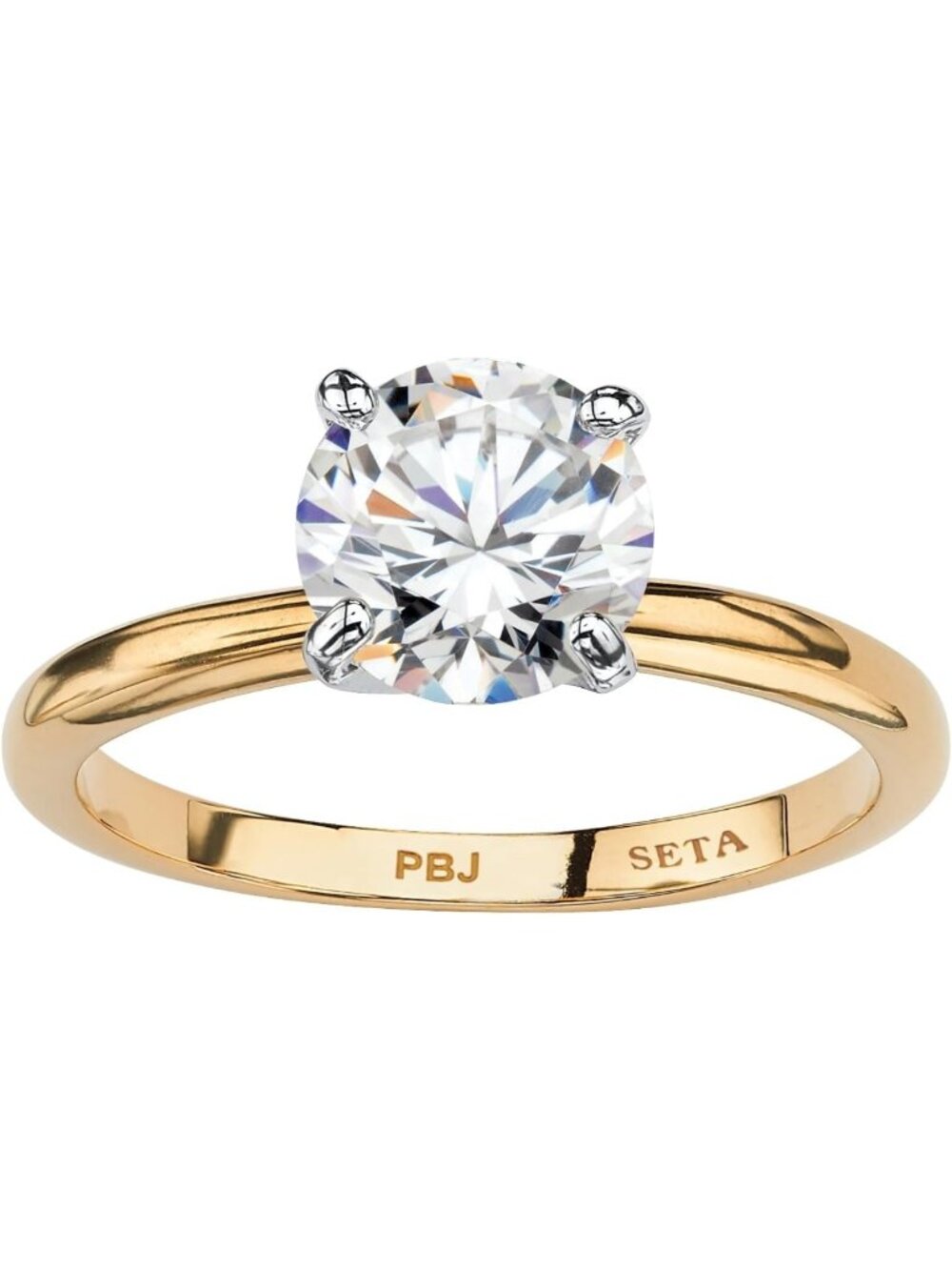 Stunning Yellow Gold-Plated 2.00 Carat Cubic Zirconia Solitaire Engagement Ring